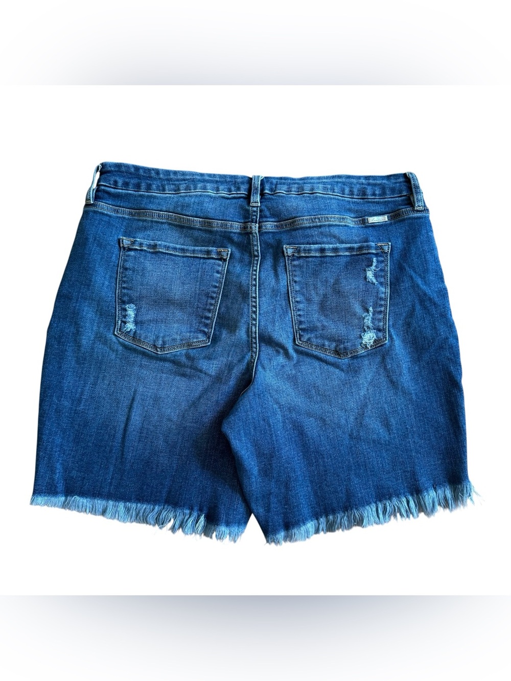KanCan Maurices Blue Bermuda Denim Jean Shorts 8” Frayed Raw Hem High Rise 18 - Picture 3 of 8